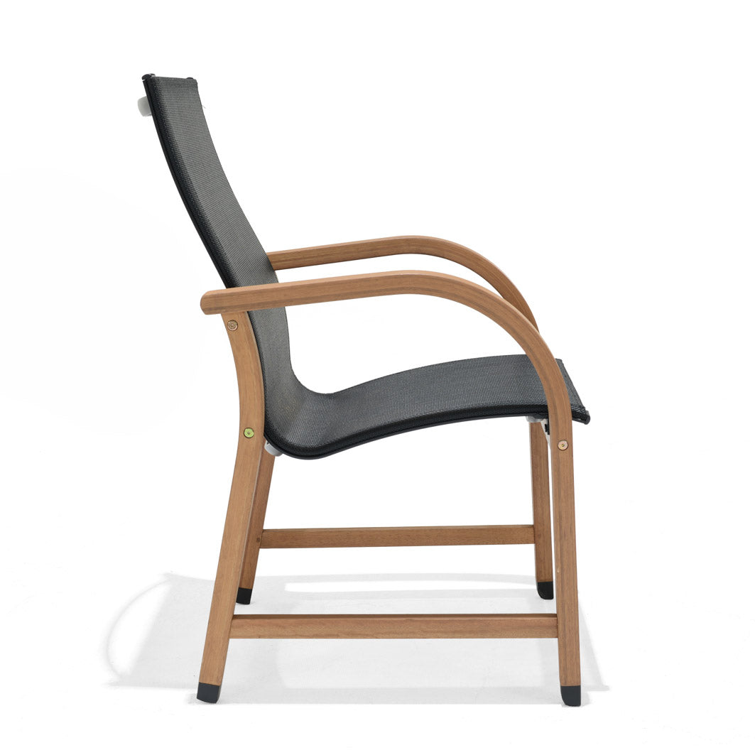 Manhattan Black Armchair - 4 Piece outdoor chair with black fabric seat and curved wooden arms on Tampa Home & Garden Store
