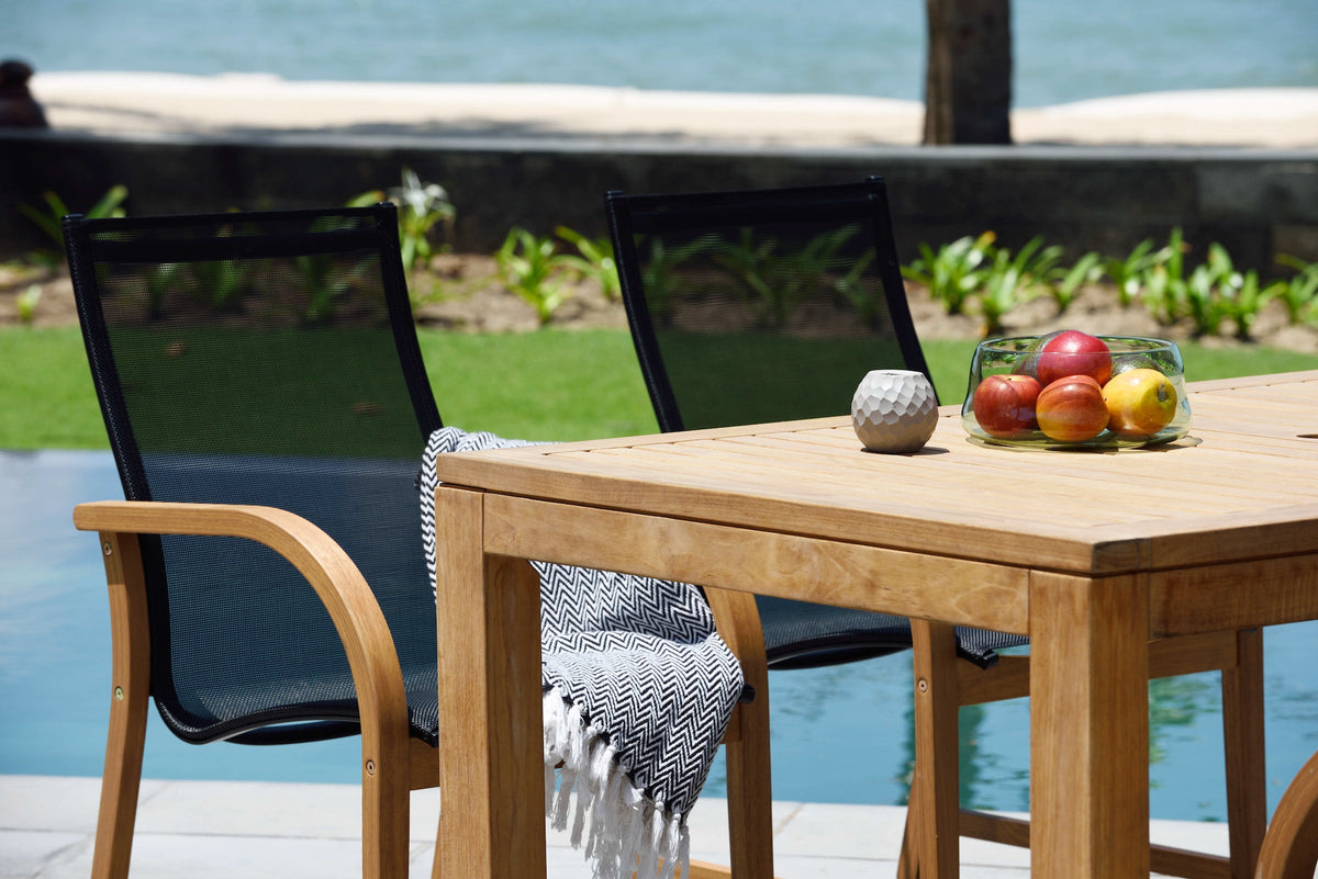 Rinjani rectangular table and 6 Manhattan Black Armchairs in wood by LifestyleGarden US on Tampa Home & Garden Store