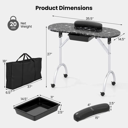 Foldable Manicure Table With Wrist Cushion