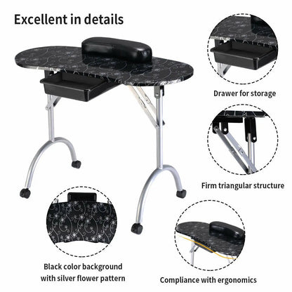 Foldable Manicure Table With Wrist Cushion