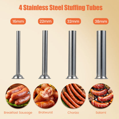 Manual sausage stuffer with 4 stainless steel tubes: 16mm, 22mm, 32mm, 38mm on Tampa Home & Garden Store
