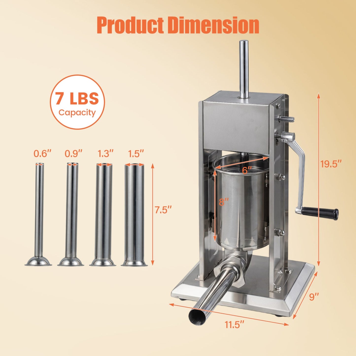 Manual sausage stuffer DirectDeals, stainless steel with 4-tube options, 2 speeds, 7 lb capacity on Tampa Home & Garden Store