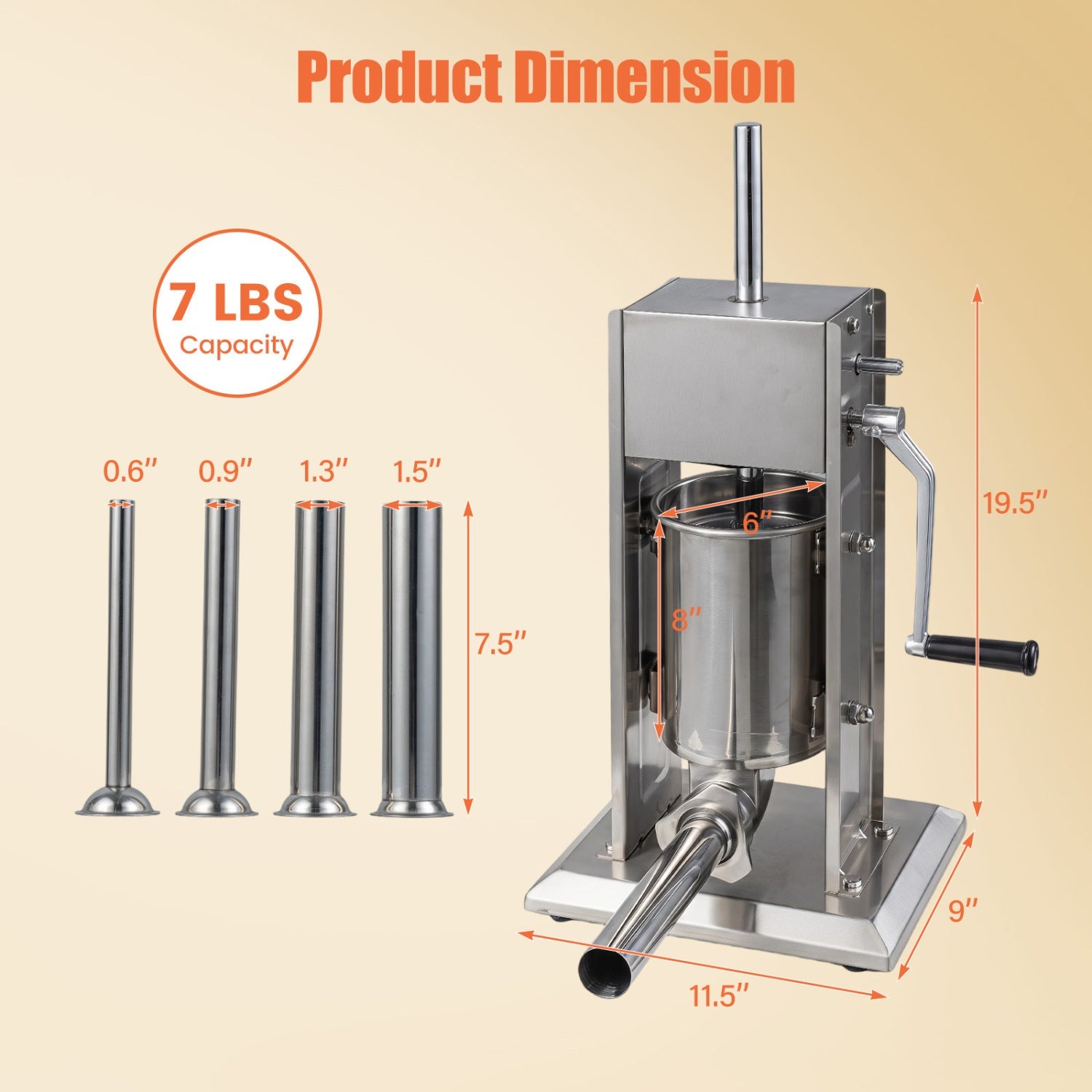 Manual sausage stuffer DirectDeals, stainless steel with 4-tube options, 2 speeds, 7 lb capacity on Tampa Home & Garden Store