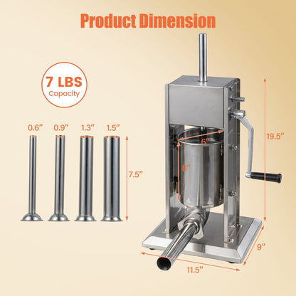 Manual sausage stuffer DirectDeals, stainless steel with 4-tube options, 2 speeds, 7 lb capacity on Tampa Home & Garden Store