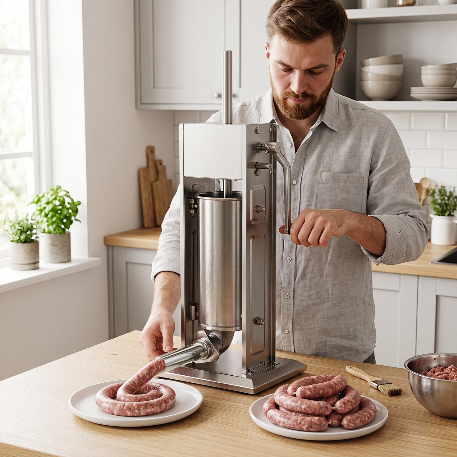 Manual sausage stuffer by DirectDeals with 4 tubes and 2 speeds, stainless steel on Tampa Home & Garden Store