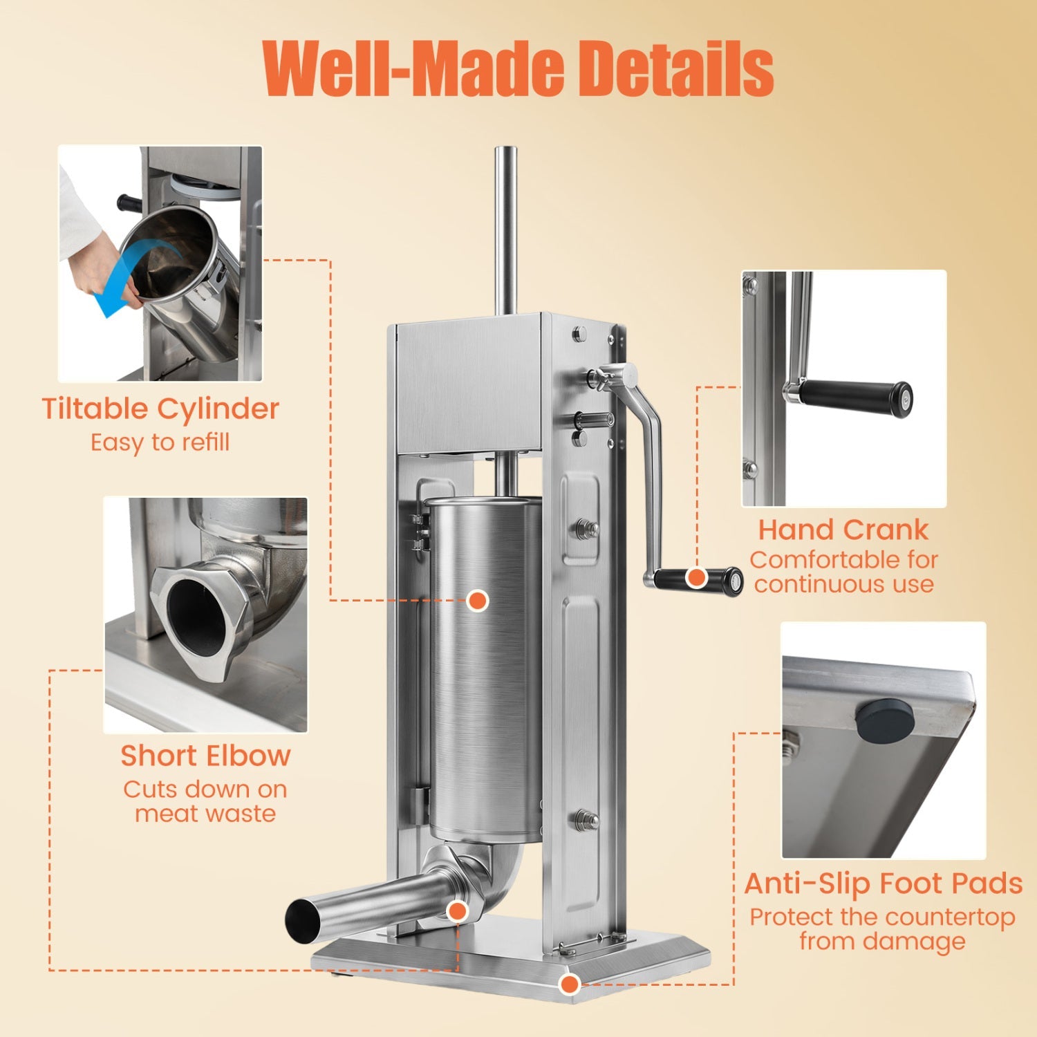 Manual sausage stuffer DirectDeals stainless steel vertical with 4 tubes and dual-speed crank on Tampa Home & Garden Store