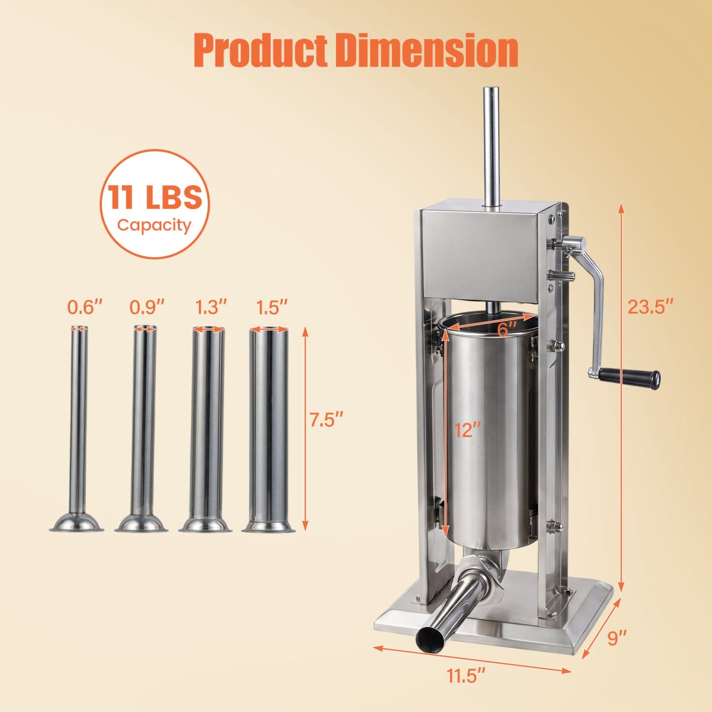 Manual sausage stuffer with 4 tubes & 2 speeds in stainless steel 11lb by DirectDeals on Tampa Home & Garden Store