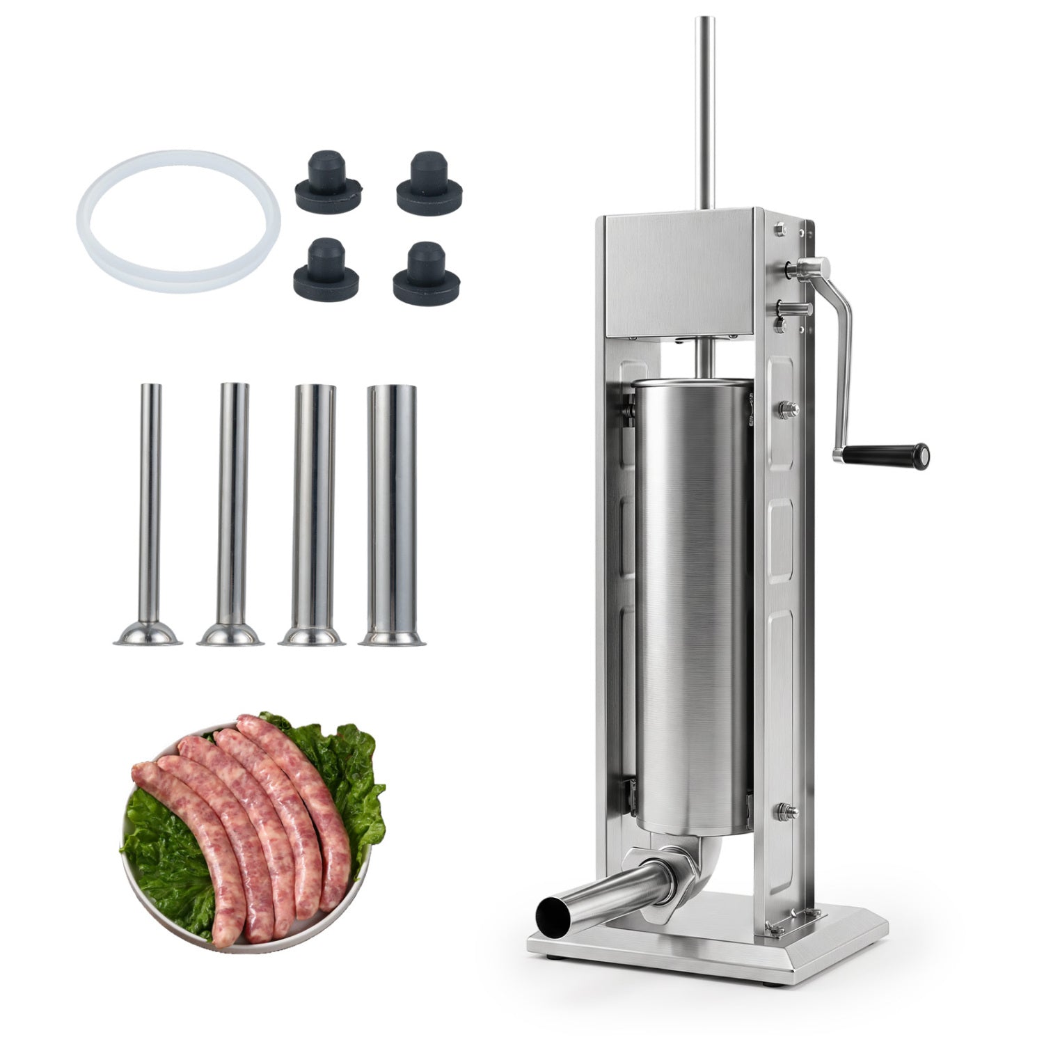 Manual sausage stuffer with four stainless steel tubes and crank handle by DirectDeals on Tampa Home & Garden Store