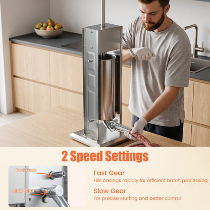 Manual sausage stuffer DirectDeals with four tubes and two-speed operation in stainless steel on Tampa Home & Garden Store