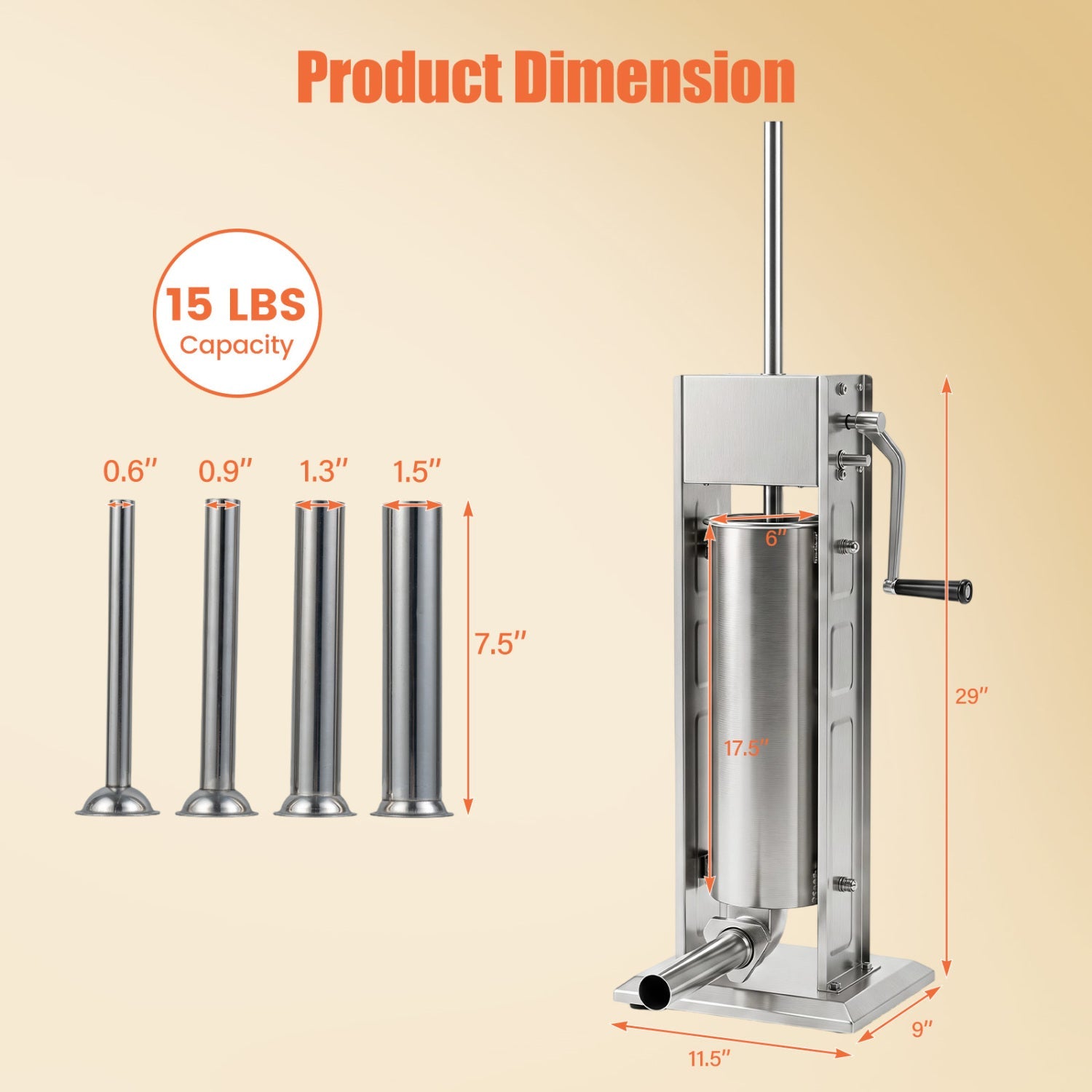 Manual Sausage Stuffer DirectDeals stainless steel with 4 tube sizes and 2 speeds on base on Tampa Home & Garden Store
