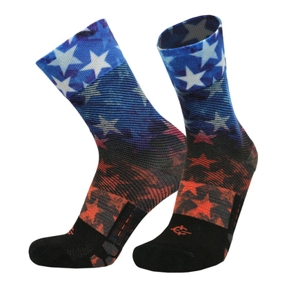 Marauder athletic socks pair in blue star pattern with white stars and red accents on Tampa Home & Garden Store