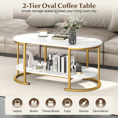 Marble Coffee Table with Open Storage Shelf