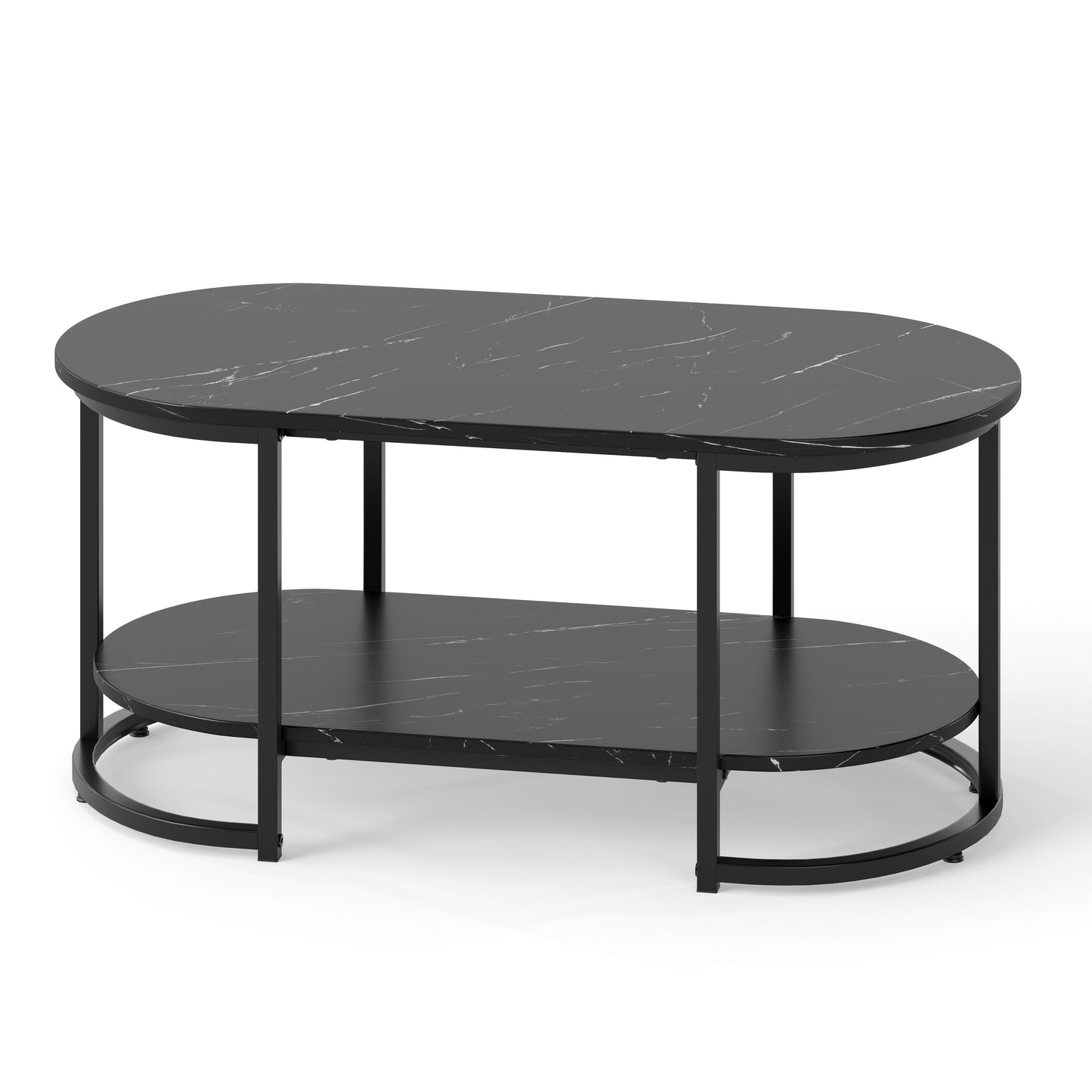 Marble Coffee Table with Open Storage Shelf