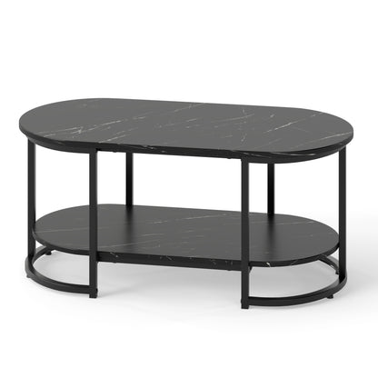 Marble Coffee Table with Open Storage Shelf