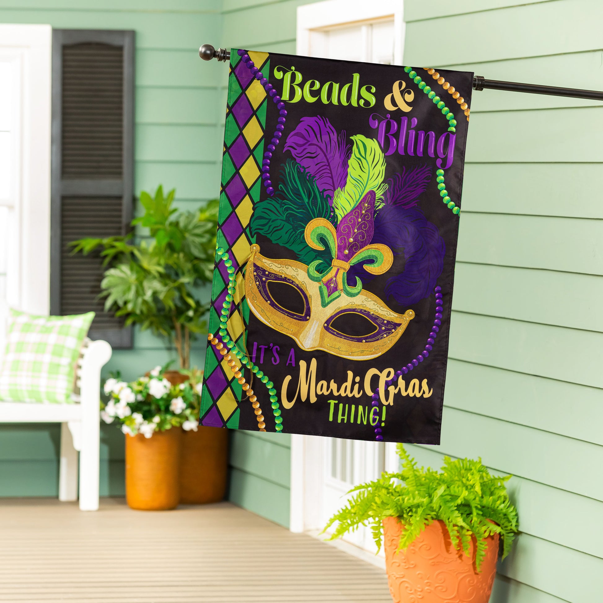 Mardi Gras Beads & Bling Applique House Flag - Tampa Home & Garden Store