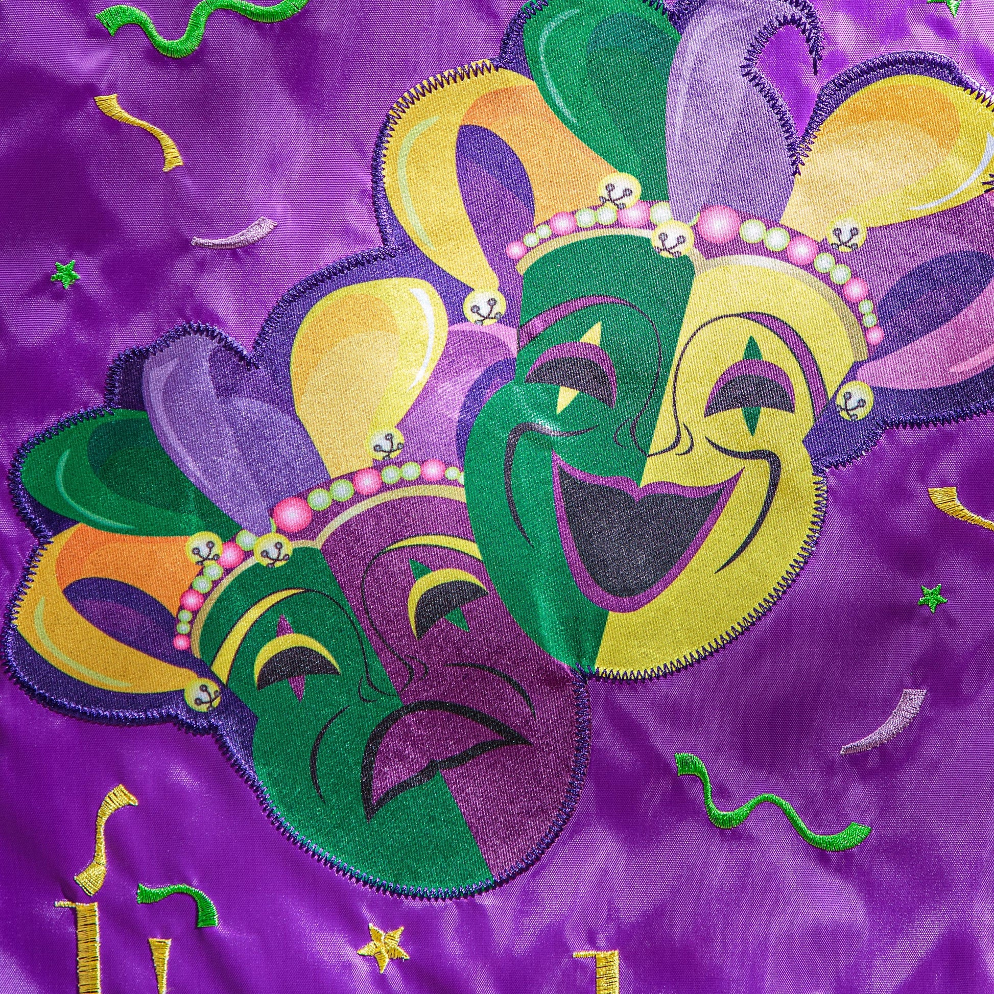 Mardi Gras Crazy Krewe Lives Here Applique Garden Flag - Tampa Home & Garden Store