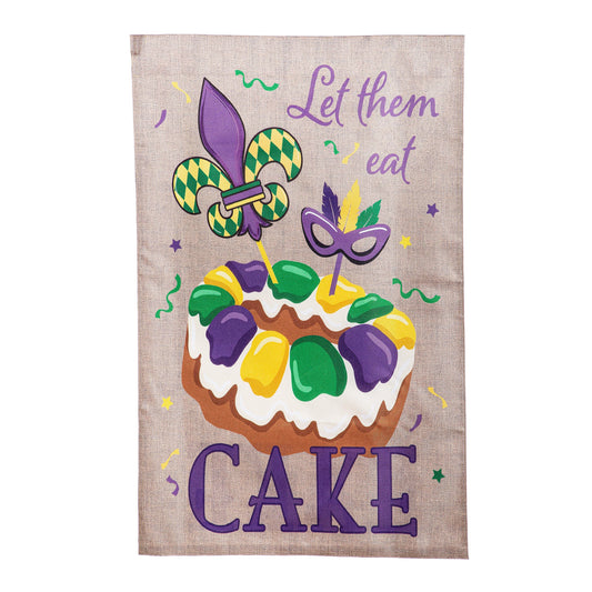 Mardi Gras Let Them Eat Cake Burlap House Flag - Tampa Home & Garden Store