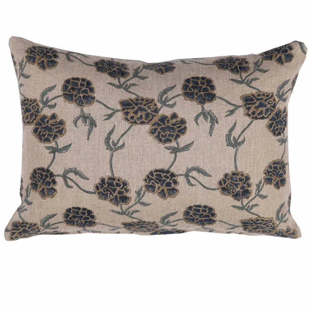 Maria Linen Floral Throw Pillow Cover, Indigo - Tampa Home & Garden Store