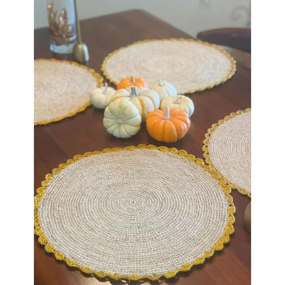 Marigold Raffia Placemats, Boho Round Natural Hand Woven Placemats, Table Mats for Dining Table - Tampa Home & Garden Store
