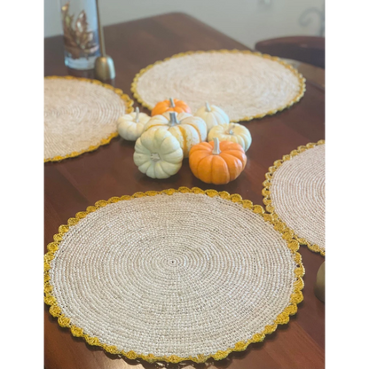 Marigold Raffia Placemats, Boho Round Natural Hand Woven Placemats, Table Mats for Dining Table - Tampa Home & Garden Store