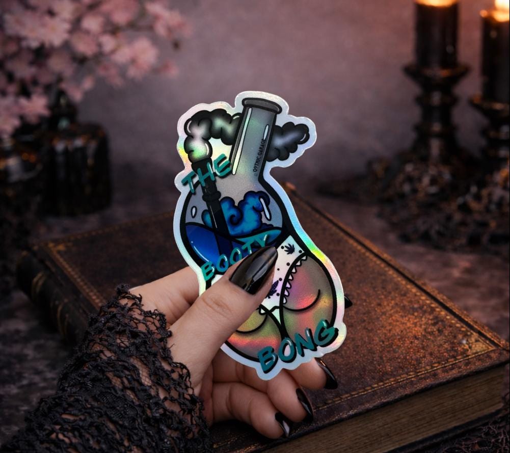 Marijuana Booty Bong- Goth Waterproof Sticker – Where Fun Meets Plant-Powered Vibes! - Perfect for Scrapbooking and Collecting - Tampa Home & Garden Store