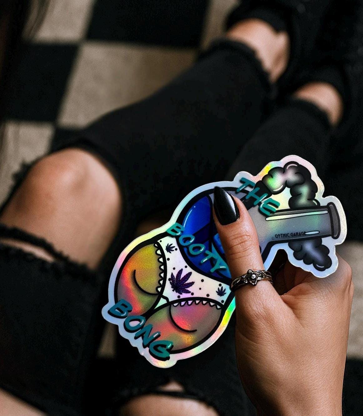 Marijuana Booty Bong- Goth Waterproof Sticker – Where Fun Meets Plant-Powered Vibes! - Perfect for Scrapbooking and Collecting - Tampa Home & Garden Store