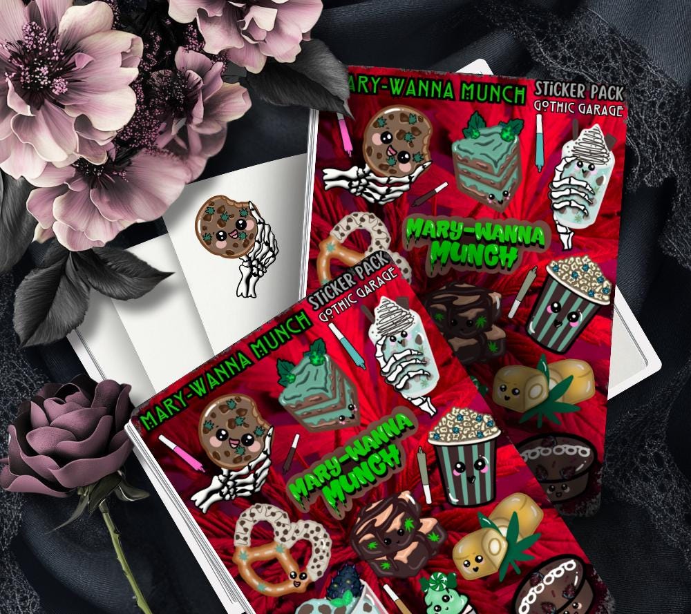 Marijuana Munch Sticker Sheet – Kawaii Edibles with a Gothic Twist - Tampa Home & Garden Store