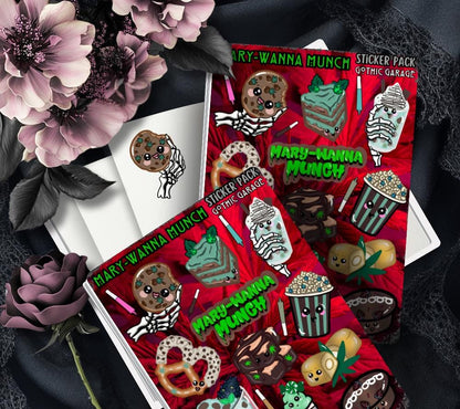 Marijuana Munch Sticker Sheet – Kawaii Edibles with a Gothic Twist - Tampa Home & Garden Store