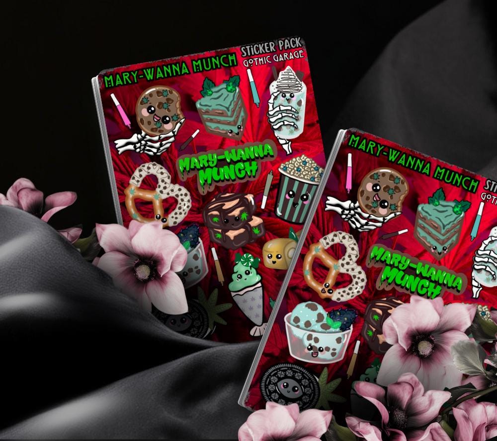 Marijuana Munch Sticker Sheet – Kawaii Edibles with a Gothic Twist - Tampa Home & Garden Store