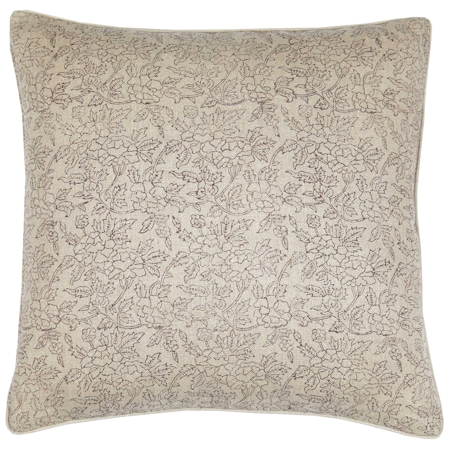 Marisa Floral Block Print Throw Pillow Cover, Noir on Natural - Tampa Home & Garden Store