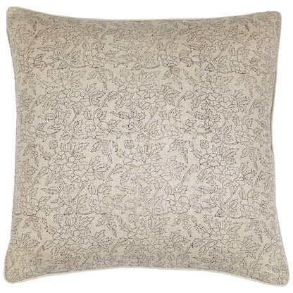 Marisa Floral Block Print Throw Pillow Cover, Noir on Natural - Tampa Home & Garden Store