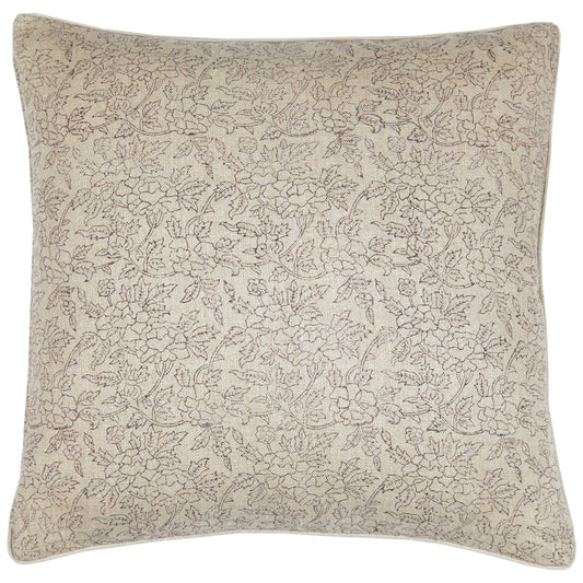 Marisa Floral Block Print Throw Pillow Cover, Noir on Natural - Tampa Home & Garden Store