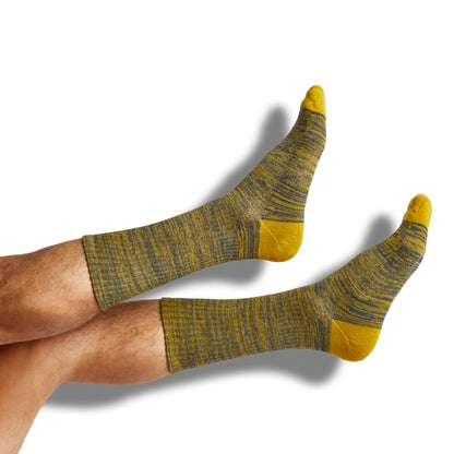 DeadSoxy Navy Gold Casual Socks pair, navy heather with yellow toes and heels, crew socks on Tampa Home & Garden Store