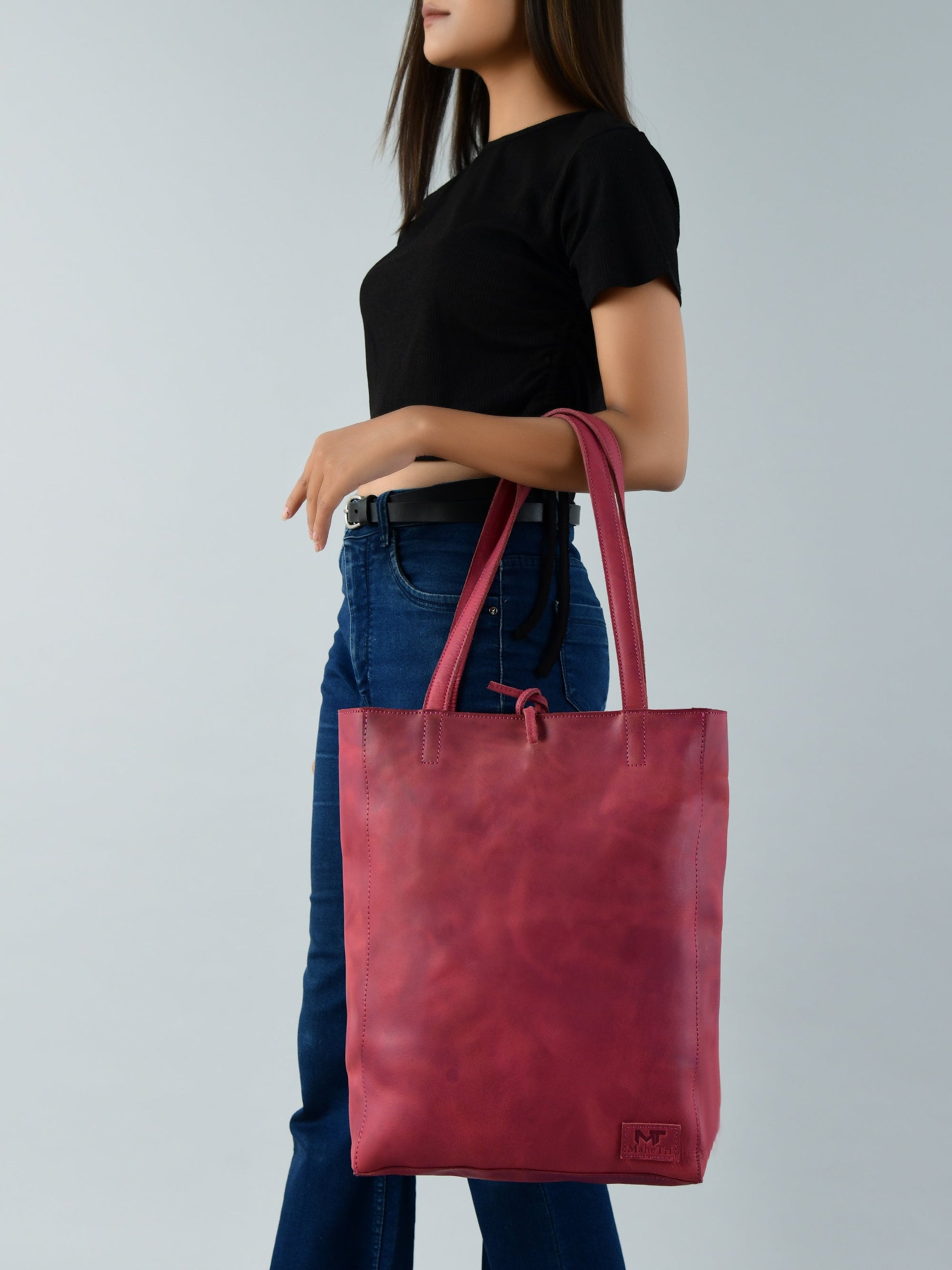Maroon Leather Tote Bag - Tampa Home & Garden Store