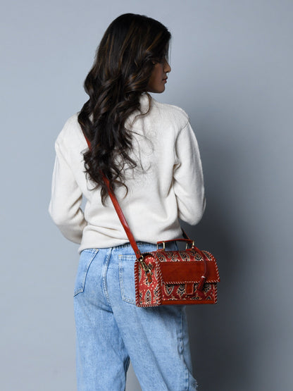 Maroon Mystique Ajrakh Satchel Purse - Tampa Home & Garden Store
