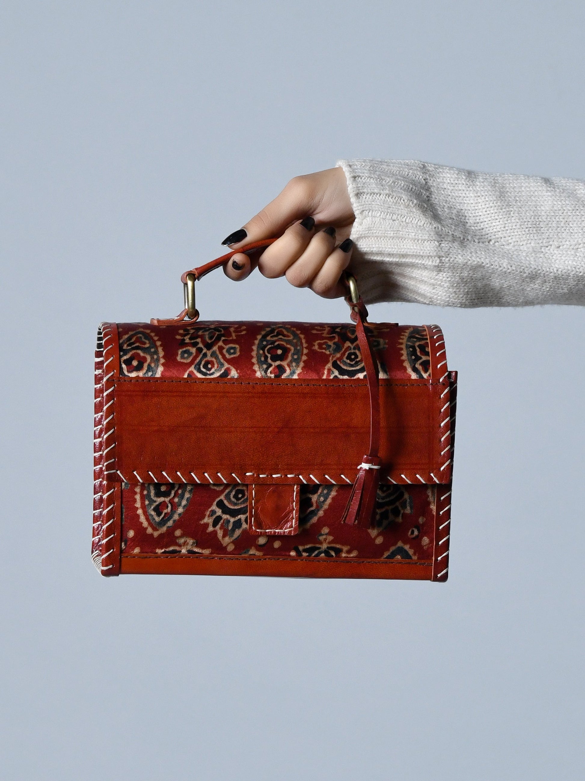 Maroon Mystique Ajrakh Satchel Purse - Tampa Home & Garden Store