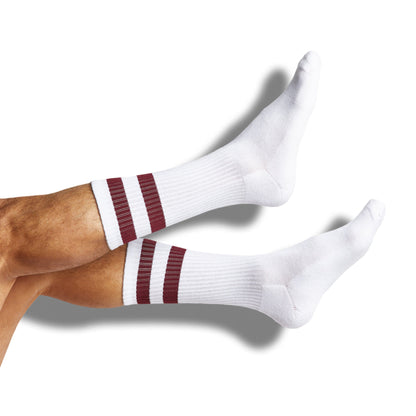 Maroon Casual Sock 4 Pack crew socks by DeadSoxy, white with maroon striped cuffs on Tampa Home & Garden Store