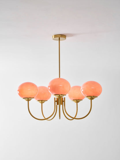 Chandelier Marshmallow glass bubble shades in pink with brass finish Moktan Sabai on Tampa Home & Garden Store