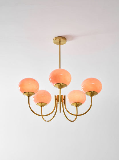 Marshmallow glass bubble chandelier by Moktan Sabai with hand-sprayed pink globes brass frame on Tampa Home & Garden Store