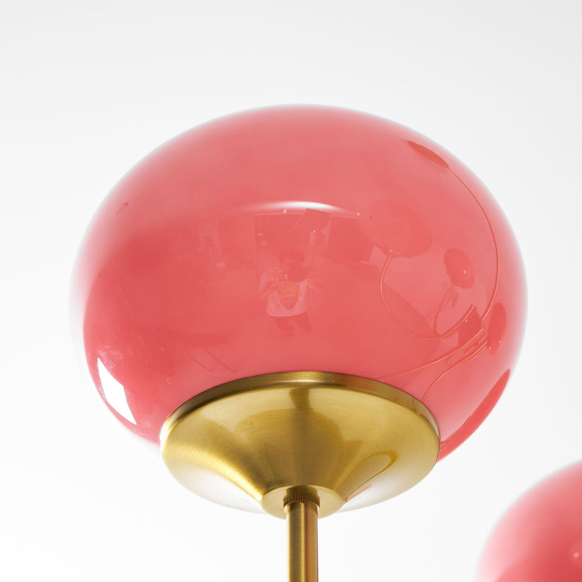 Chandelier Marshmallow pink hand-sprayed glass bubble with brass stem Moktan Sabai on Tampa Home & Garden Store