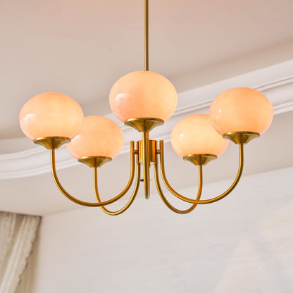 Moktan Sabai Marshmallow modern glass bubble chandelier with hand-sprayed pink shades in brass on Tampa Home & Garden Store
