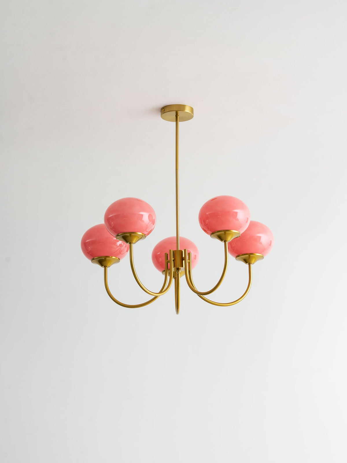 Chandelier Moktan Sabai Modern Glass Bubble with pink hand sprayed shades brass finish on Tampa Home & Garden Store