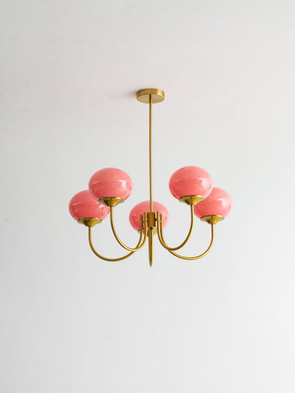 Chandelier Moktan Sabai Modern Glass Bubble with pink hand sprayed shades brass finish on Tampa Home & Garden Store
