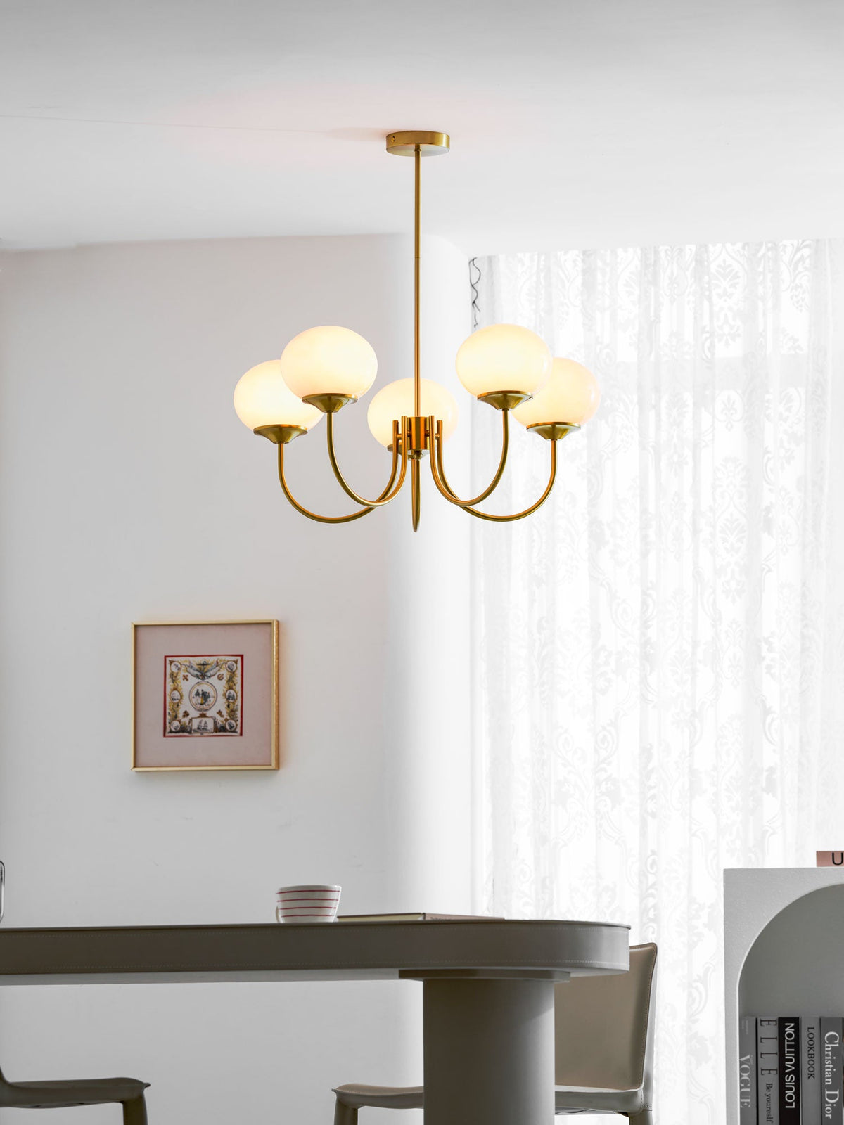Chandelier Moktan Sabai Marshmallow glass bubble pendant with pink sprayed shades gold finish on Tampa Home & Garden Store