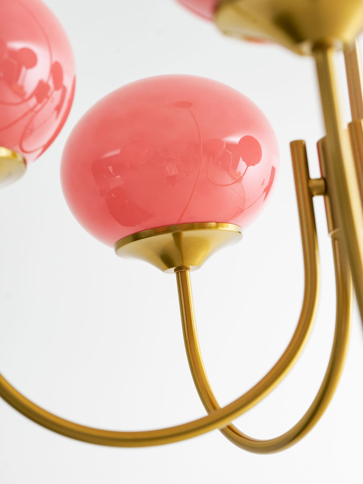 Chandelier Marshmallow pink hand-sprayed glass bubbles with gold arms Moktan Sabai on Tampa Home & Garden Store