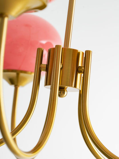 Chandelier Moktan Sabai Marshmallow with gold metal arms and hand-sprayed pink glass shades on Tampa Home & Garden Store