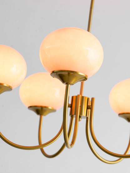 Marshmallow chandelier with hand-sprayed pink glass bubbles and brass frame Moktan Sabai on Tampa Home & Garden Store