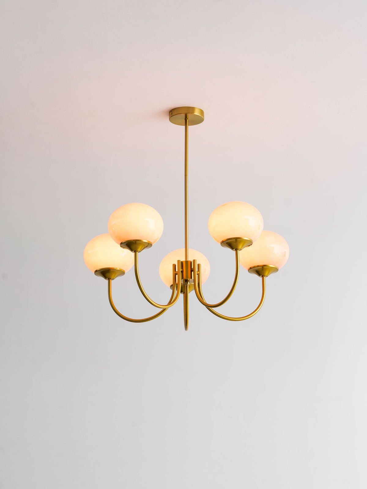 Marshmallow glass bubble chandelier with pink hand-sprayed shades in gold Moktan Sabai on Tampa Home & Garden Store
