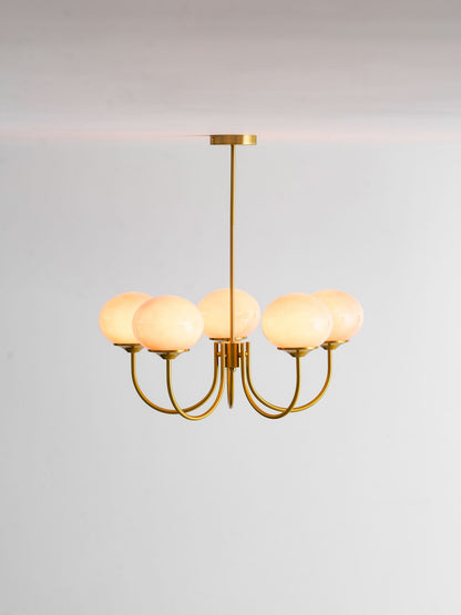 Marshmallow Chandelier by Moktan Sabai with hand-sprayed pink glass bubbles brass finish on Tampa Home & Garden Store