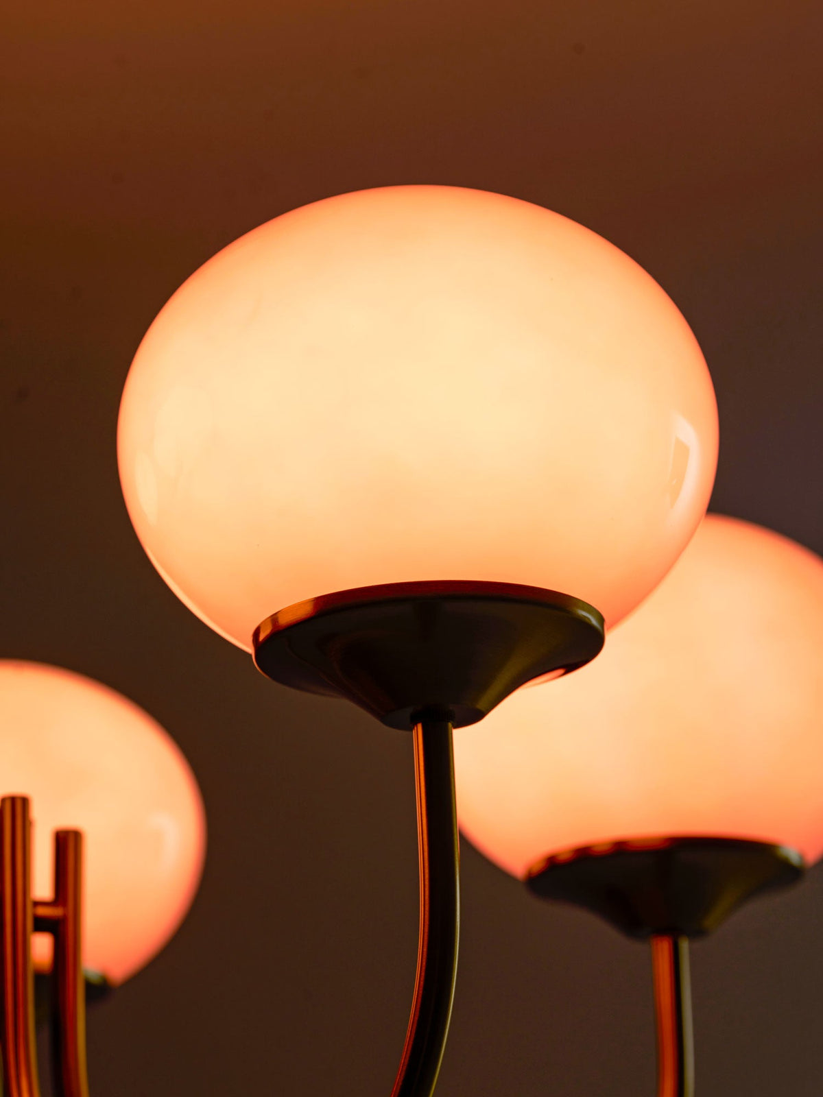 Marshmallow modern glass bubble chandelier with hand-sprayed pink shades, multiple globe bulbs on Tampa Home & Garden Store